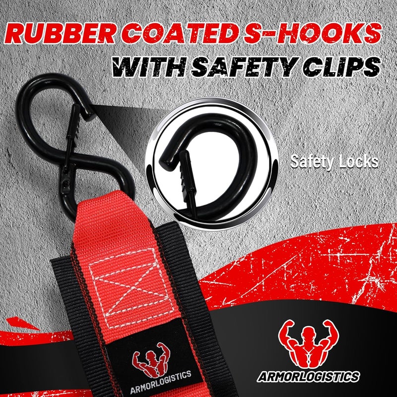 ARMORLOGISTICS Boat Tie Down Straps to Trailer, 2" x 48" Adjustable Boat Straps for Trailer, 2-Pack Boat Transom Strap for Boat, Jet Ski, 1,200 Lbs Break Strength, Red - Image 3